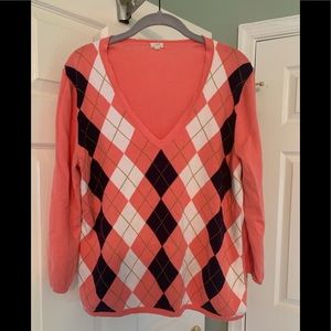 J Crew coral and navy sweater